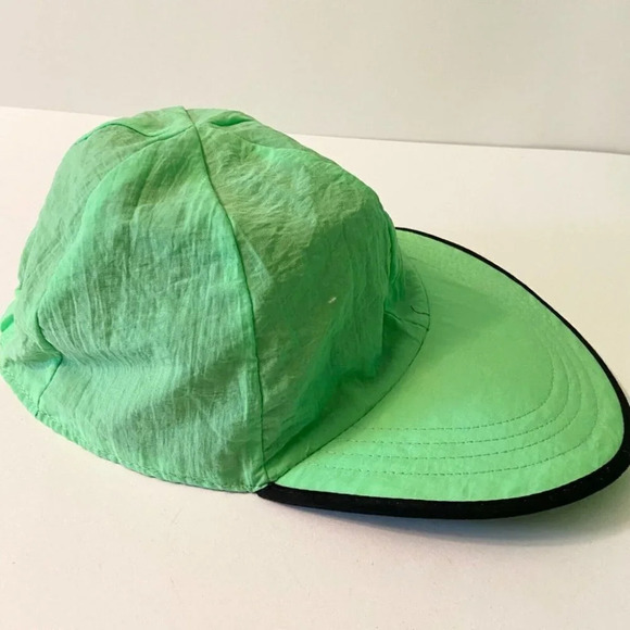 Vintage Reversible Kids Hat Neon Green and Black One Size Nylon Cap - Picture 3 of 11